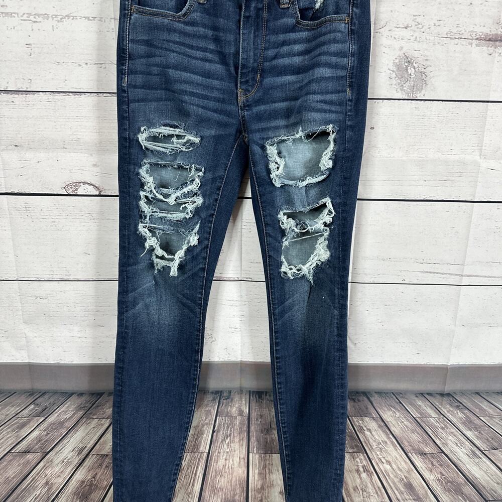American Eagle Jeans Womens 6 Blue High Rise Jegging Next level Stretch Distress - Picture 3 of 10